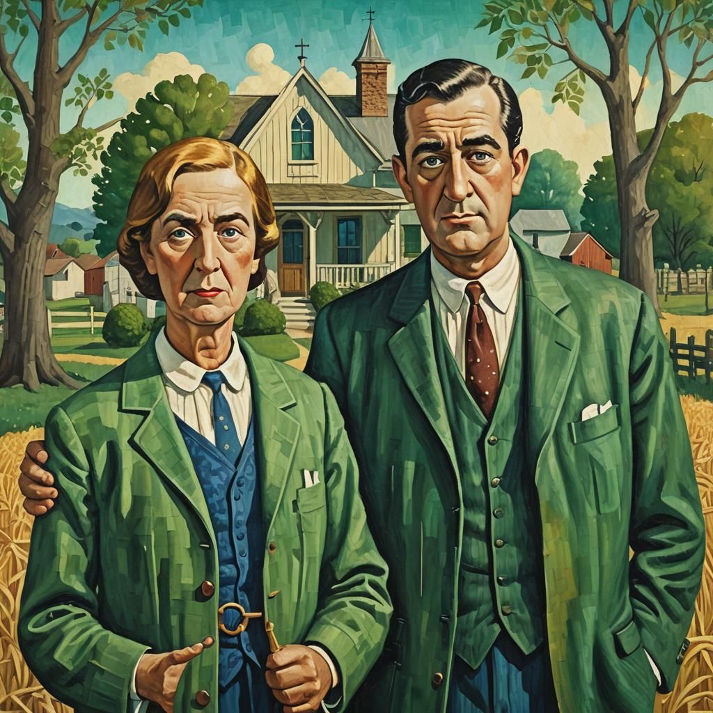 Abbott and Costello Recreate American Gothic as Gouache