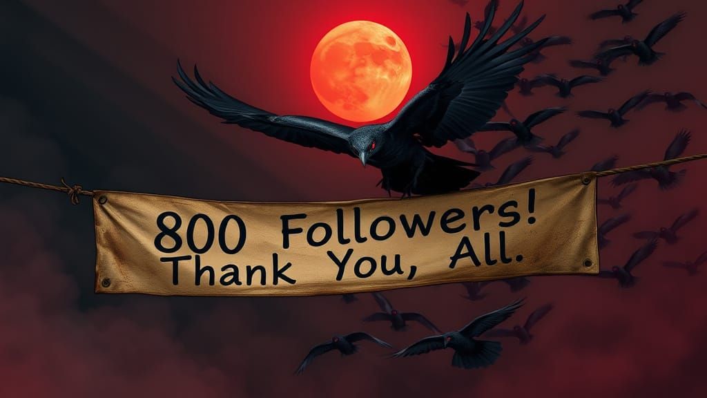 Banner of Thanks with Ravens in Red Moonlight