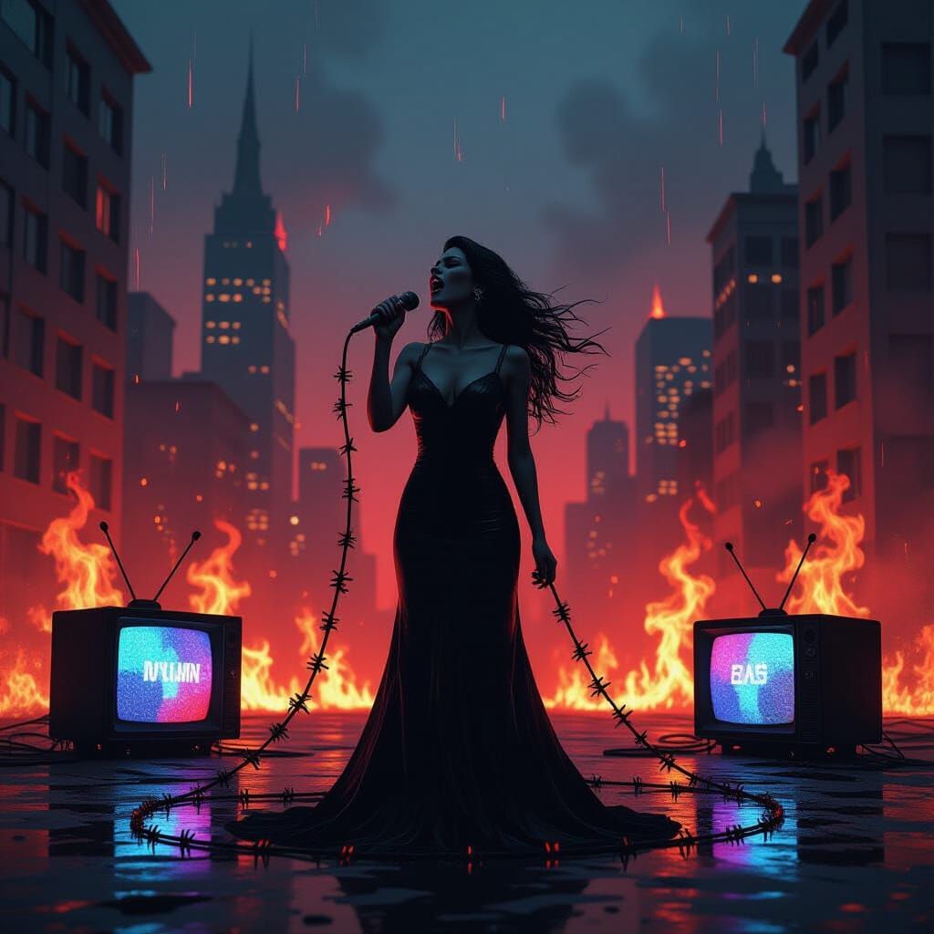 Singer in Burning City: Neo-Impressionist Art