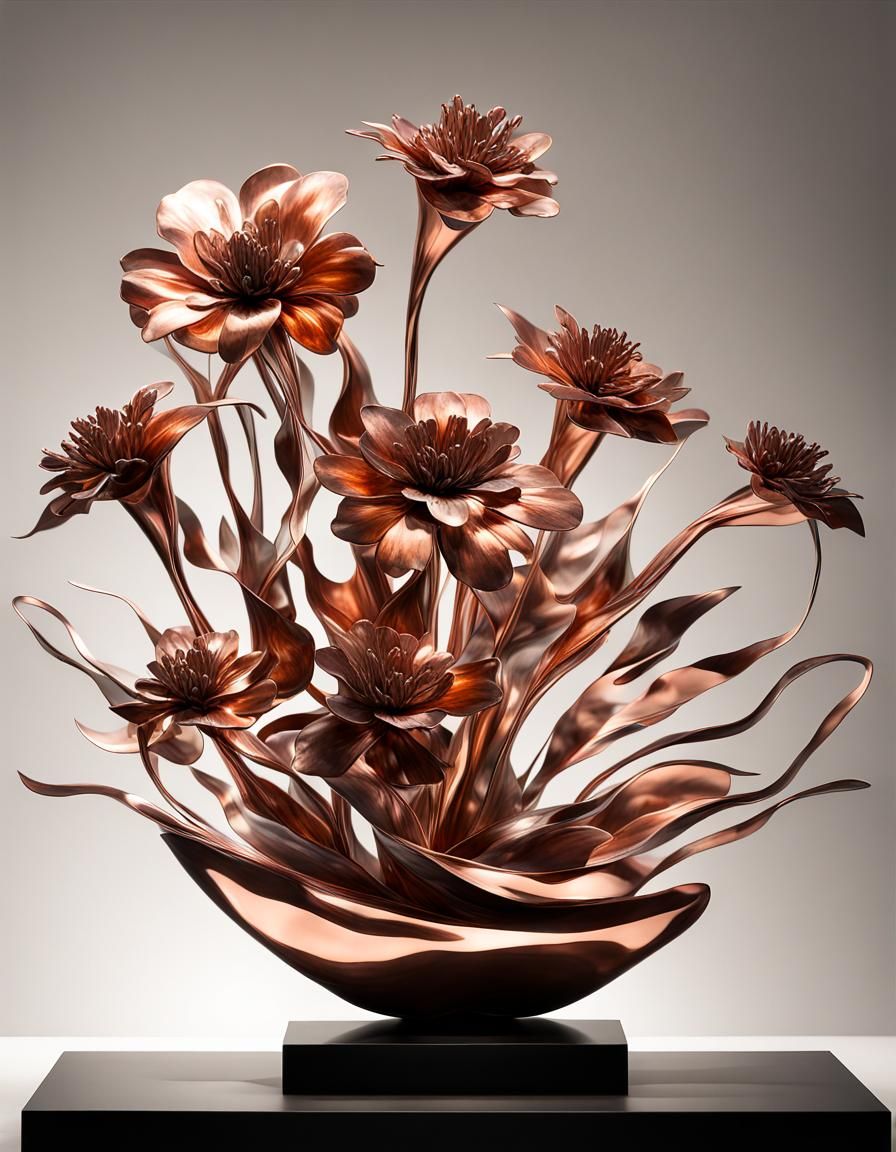 Pounded Copper Bouquet Metalwork Sculpture in Hyperrealism