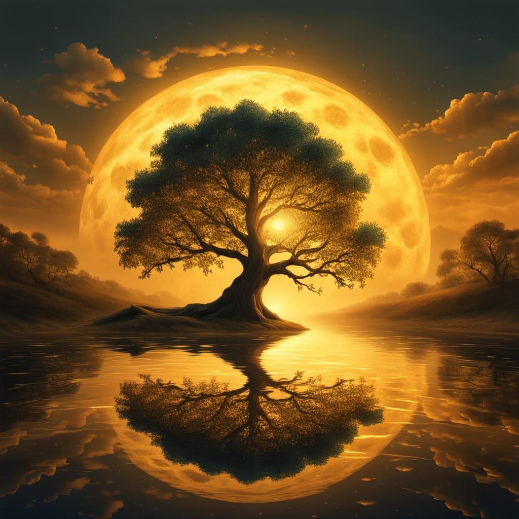 Mystical Tree Gathering in Digital Painting Style