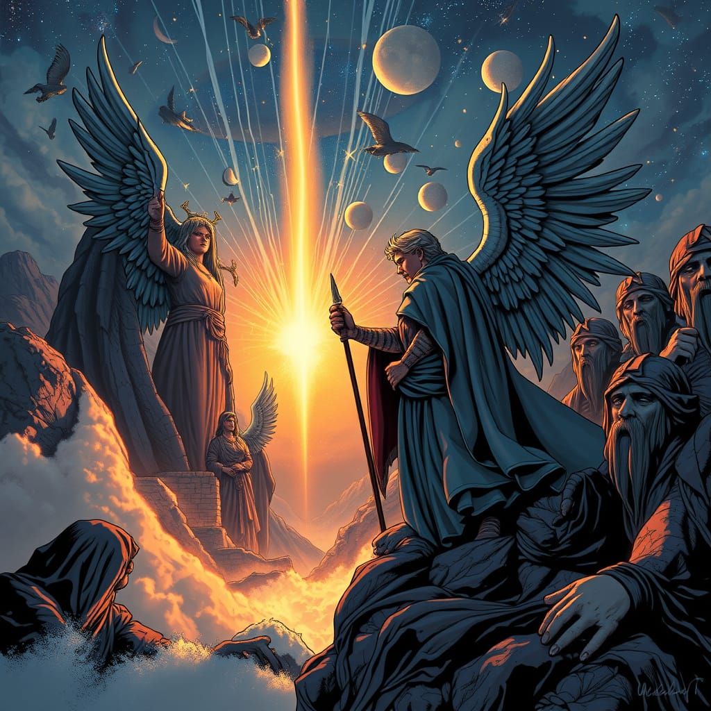 Angels Descend in Vibrant Comic Book Style