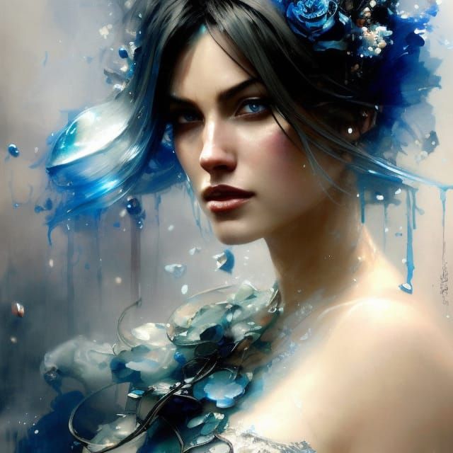 Blue Lace Agate Baroness Portrait in Art Nouveau Style