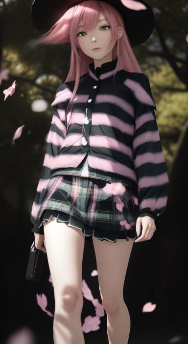 Whimsical Anime Witch in Cherry Blossom Park