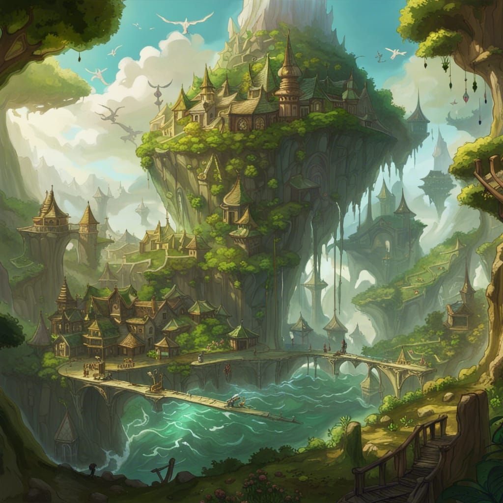 Elven City of Flying Islands: Fantasy Art