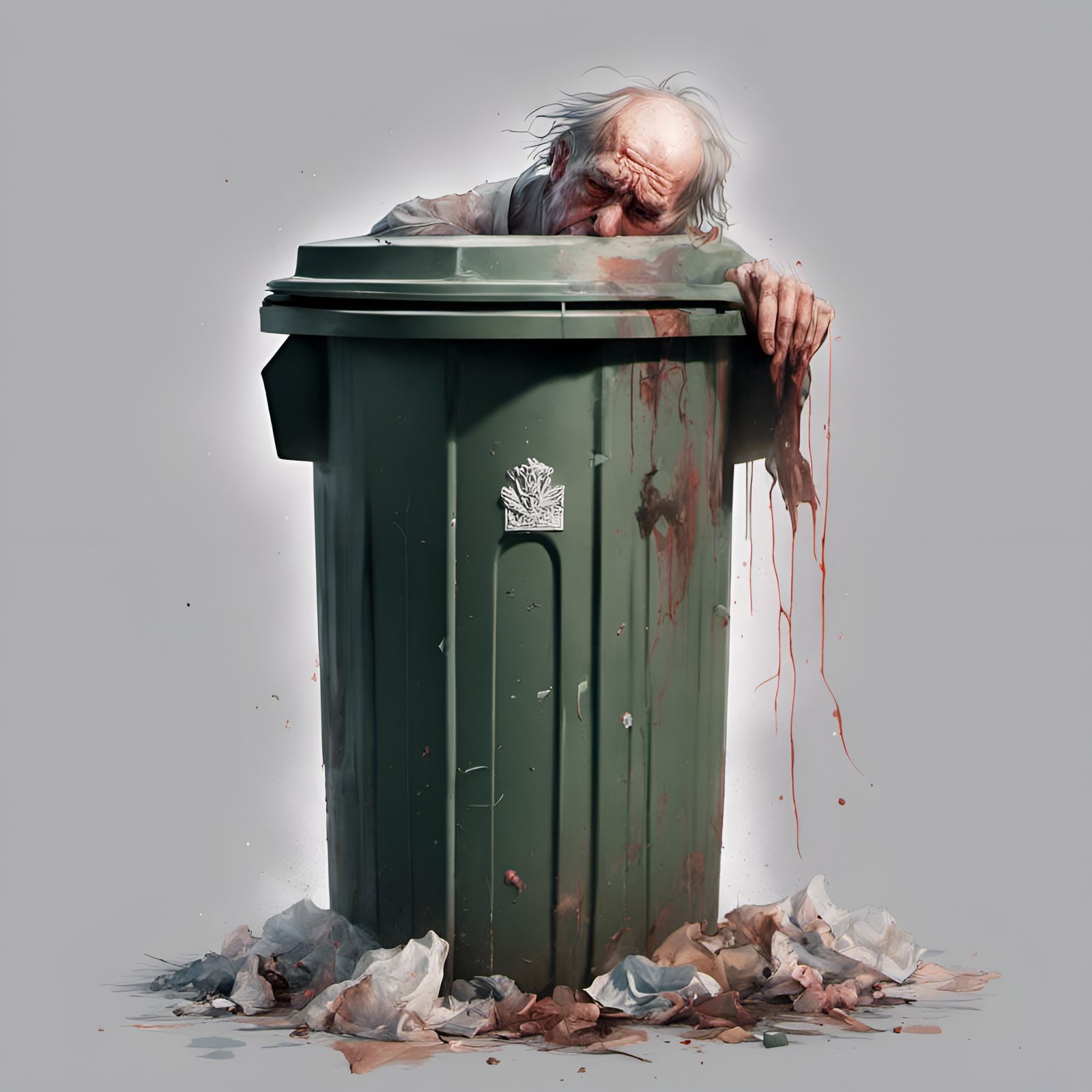 Sad Garbage Can Portrait in Digital Illustration