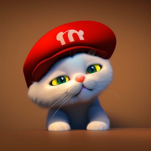 Happy Cat in Red Hat: 3D Digital Art