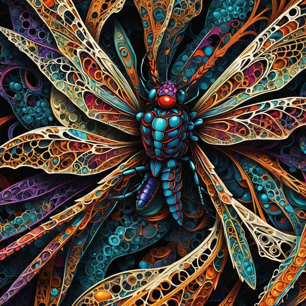 Vampire Dragonfly with Bone in Abstract Fractal Art