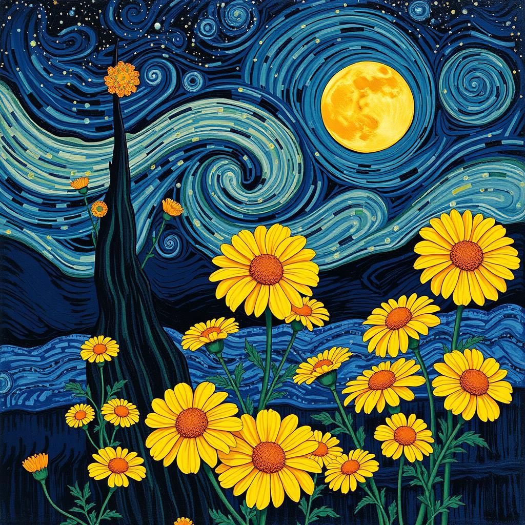 Klimt-Inspired Lunar Marigolds Art
