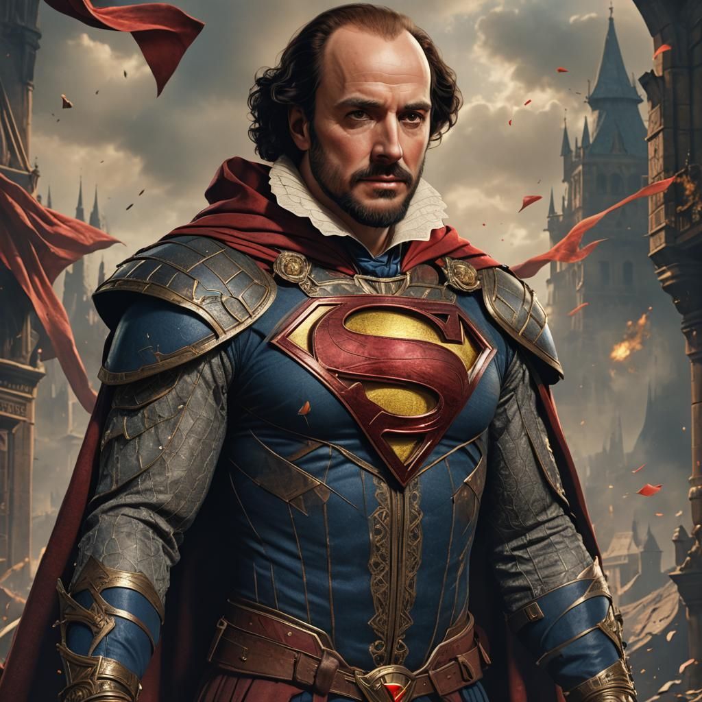 Shakespeare as Superman in Elizabethan Costume
