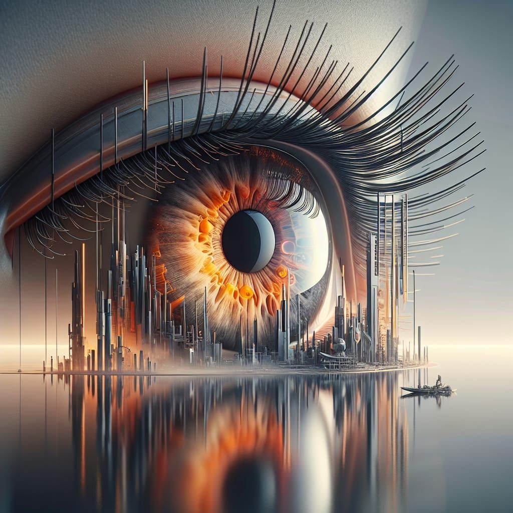 Surreal Cybernetic Iris in Futuristic Architecture