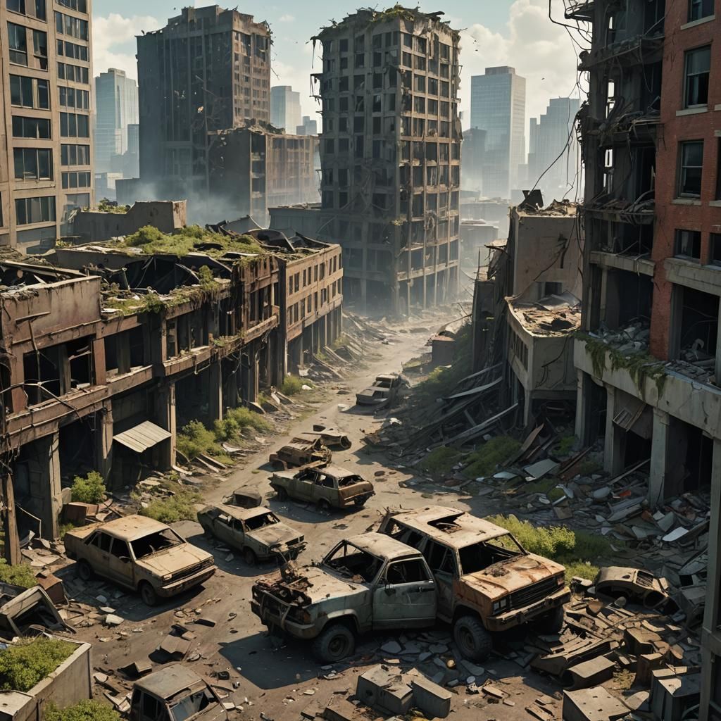 Apocalyptic Cityscape: Nature vs. Destruction in Digital Art