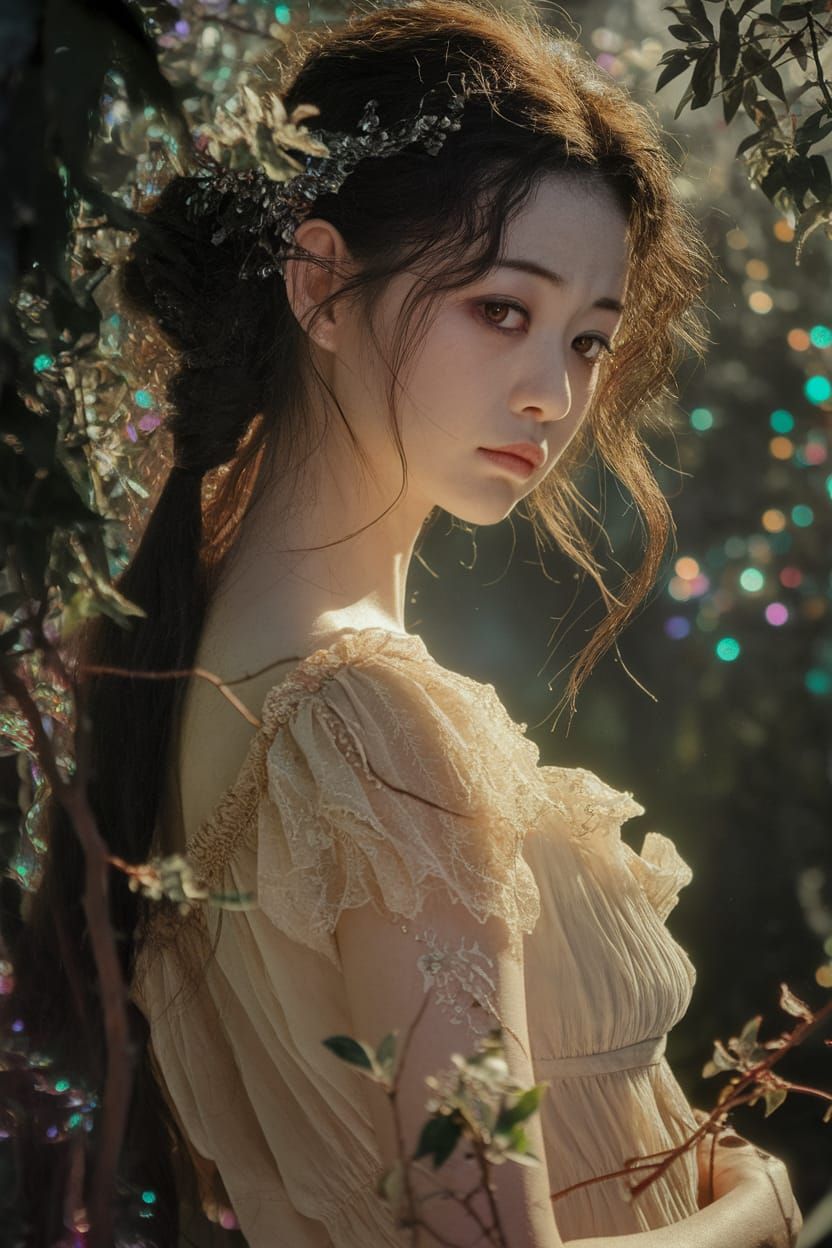 Ethereal Woman in Enchanted Forest, Fantasy Art