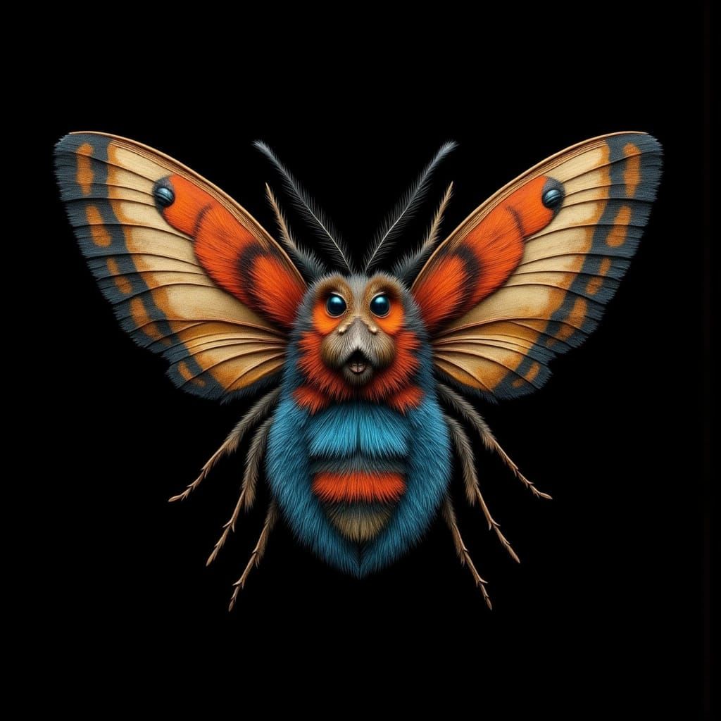 Fantasy Moth with Intricate Wings on Black