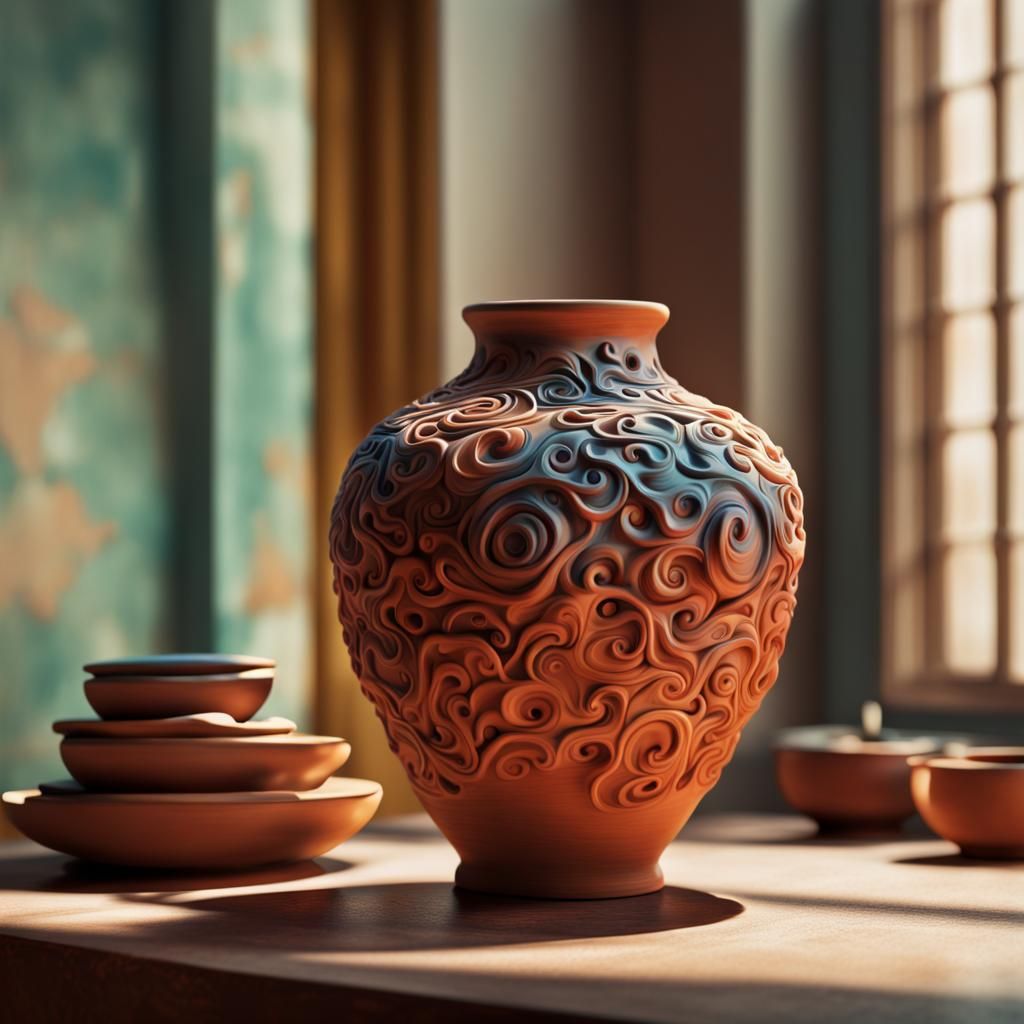 Eccentric Clay Pottery by Window: 3D Arts and Crafts