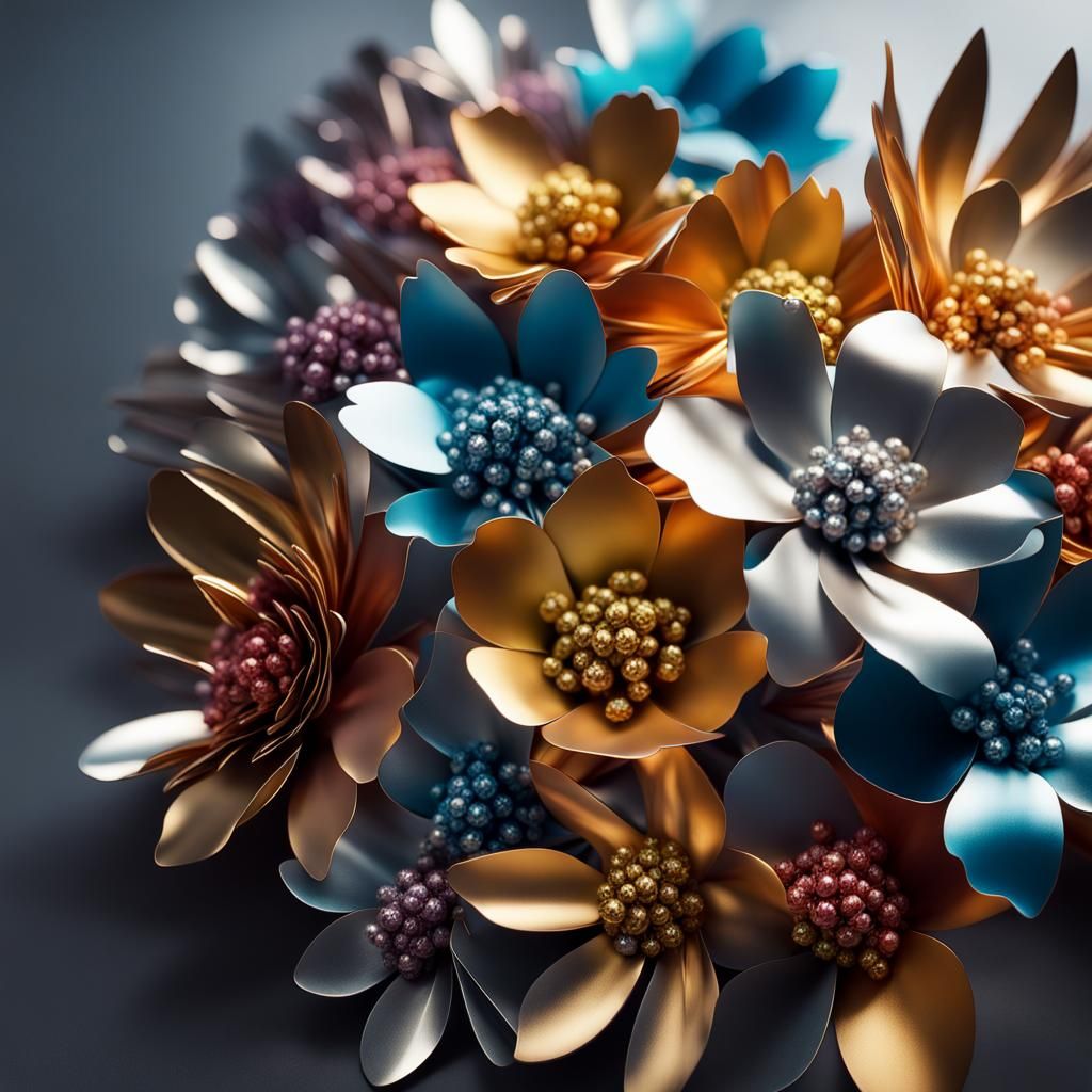 Metal Flowers Bouquet in Sunlight: Digital Matte Painting
