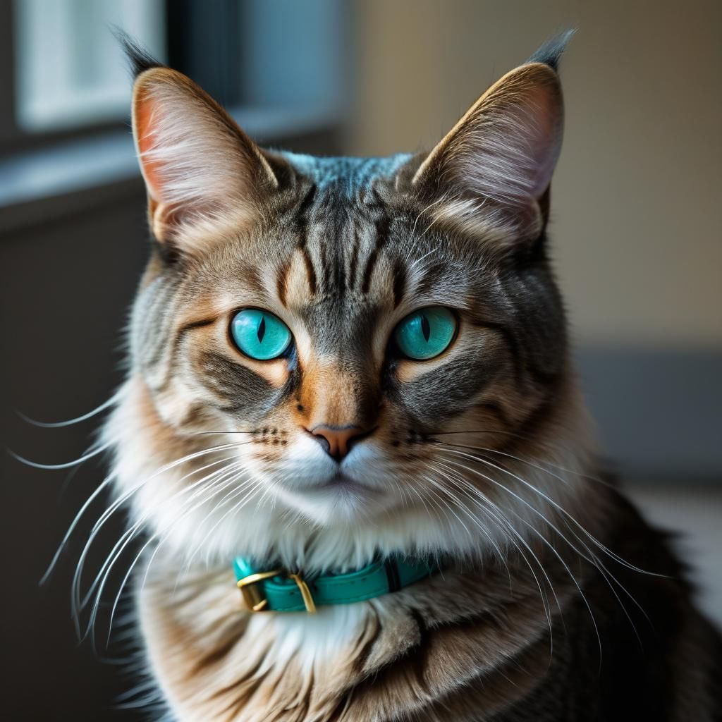 Detailed Cat Portrait with Golden Eyes, DSLR Photo