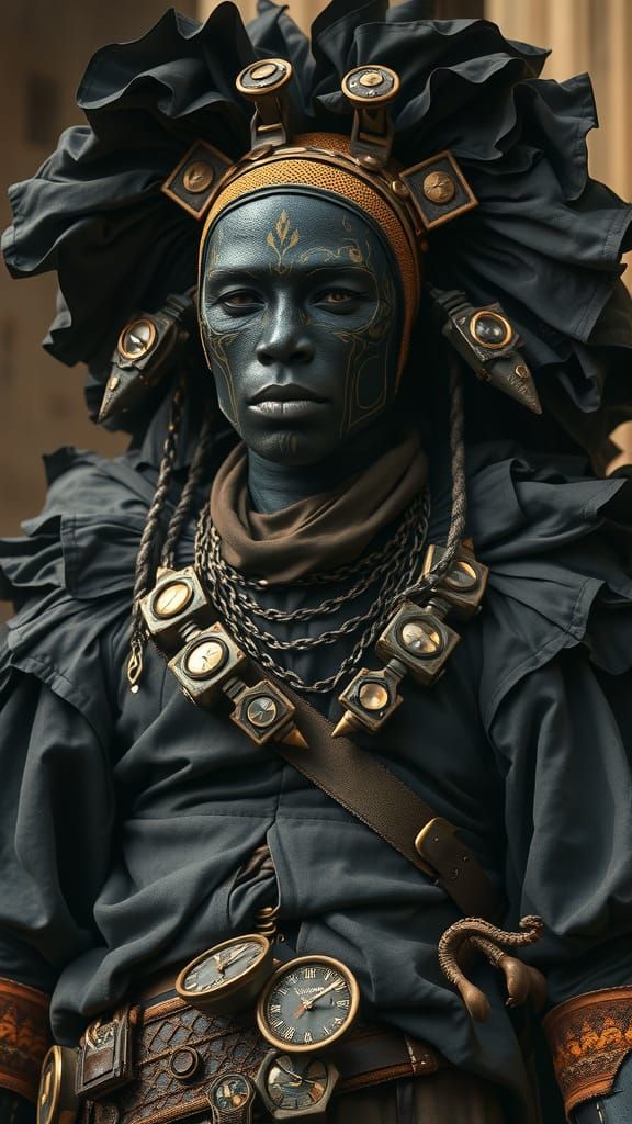Mysterious Dahomey Warrior in Dark Victorian Attire