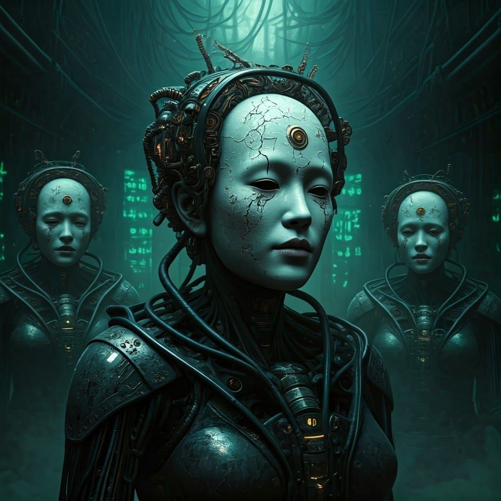 Cyborg Androids in a Dystopian Industrial Facility