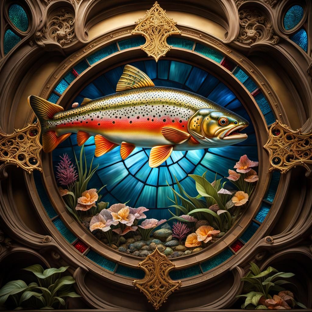 Stained Glass Trout Fantasy in Hyperrealism
