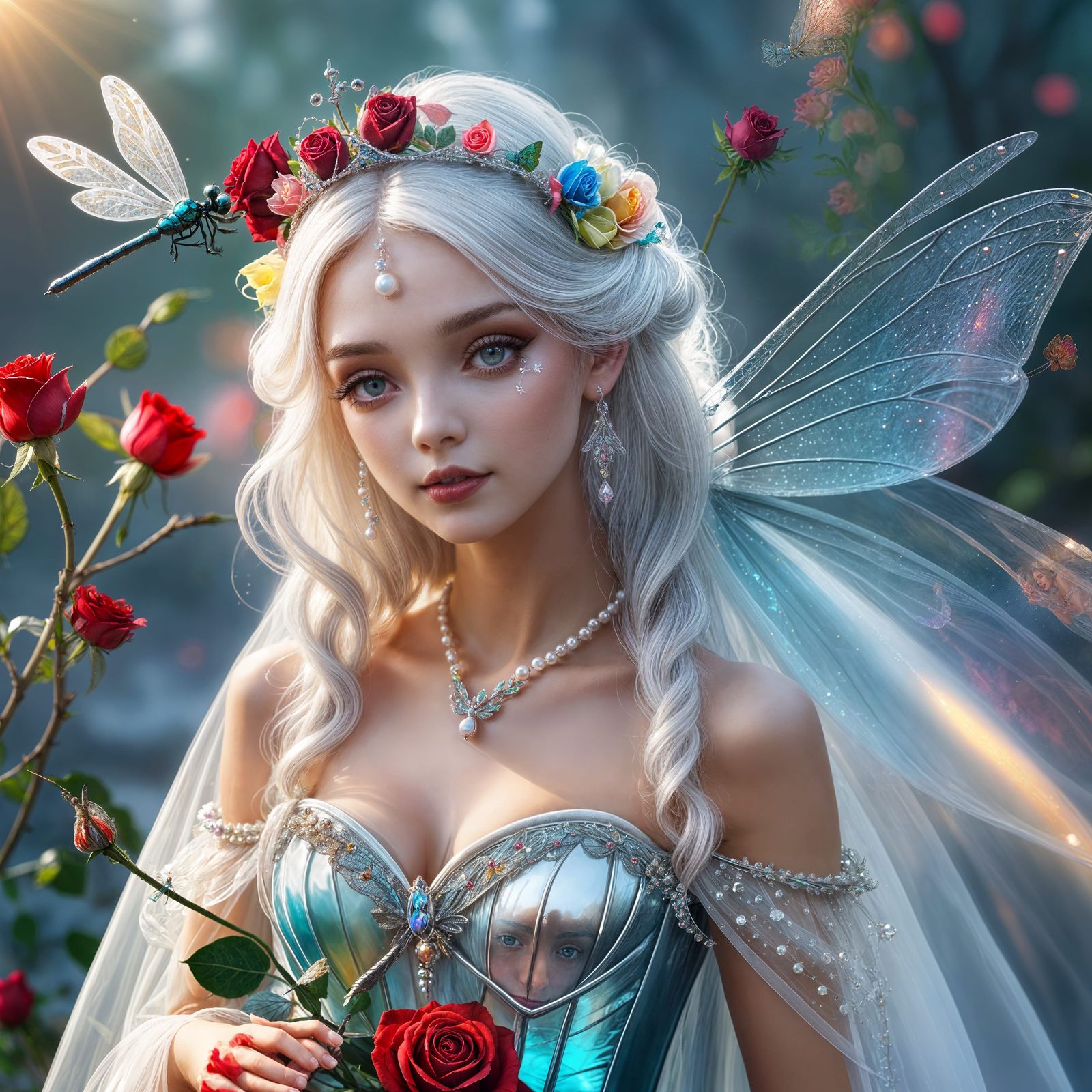 Fairy Princess with Crystal Tiara on Rose