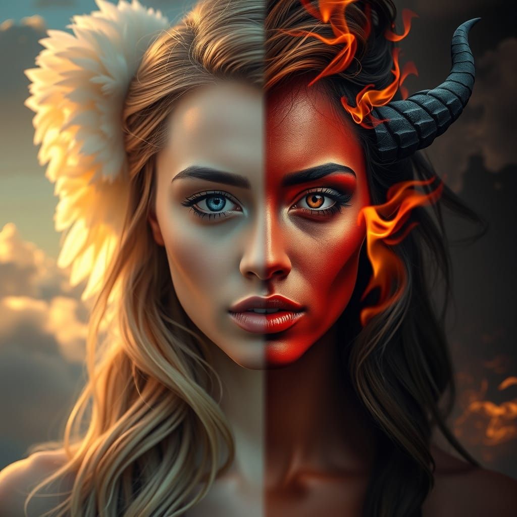 Angel and Devil Portraits in Hyper-Realistic Style