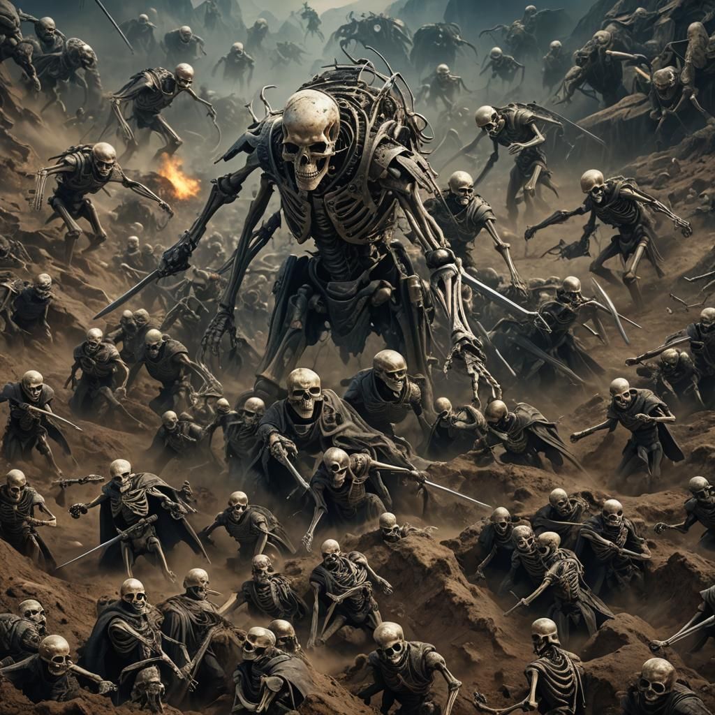 Skeletons vs Aliens: An Epic Digital Painting