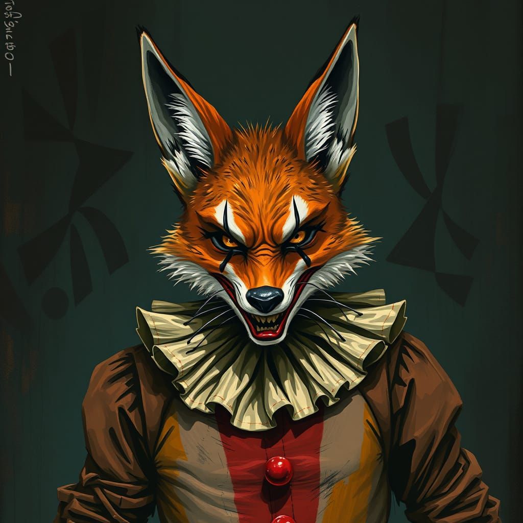 Sinister Fox Clown in Dark Carnival Style