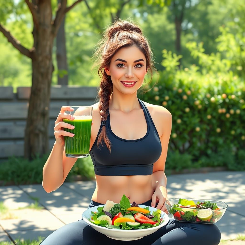 Vibrant Fitness Goddess in Whimsical Wonderland