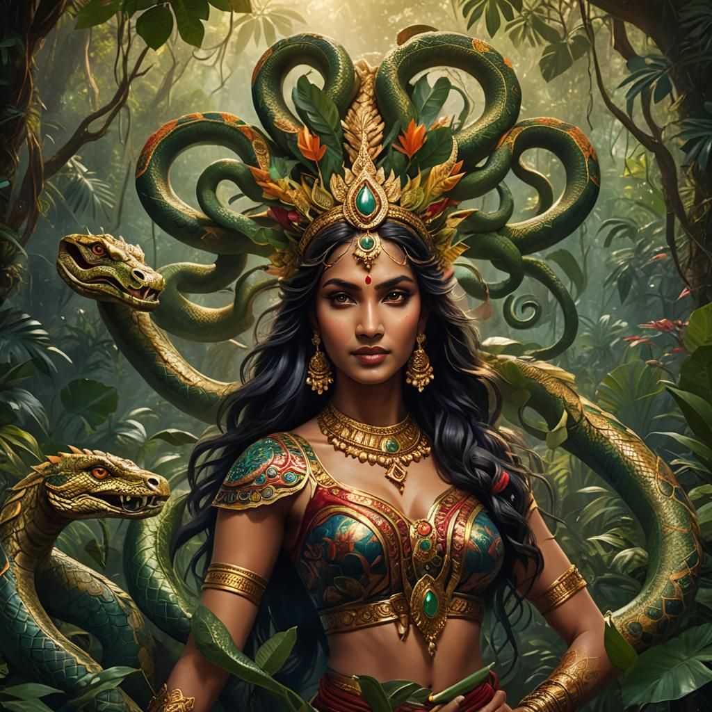Majestic Serpent Goddess in Indian Jungle, Matte Painting