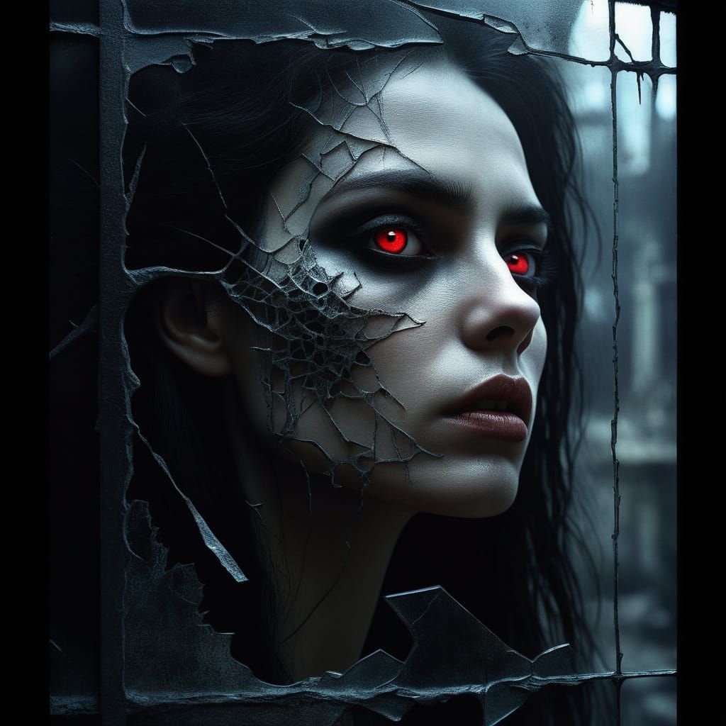 Gothic Beauty in Shadows: A Haunting Digital Portrait