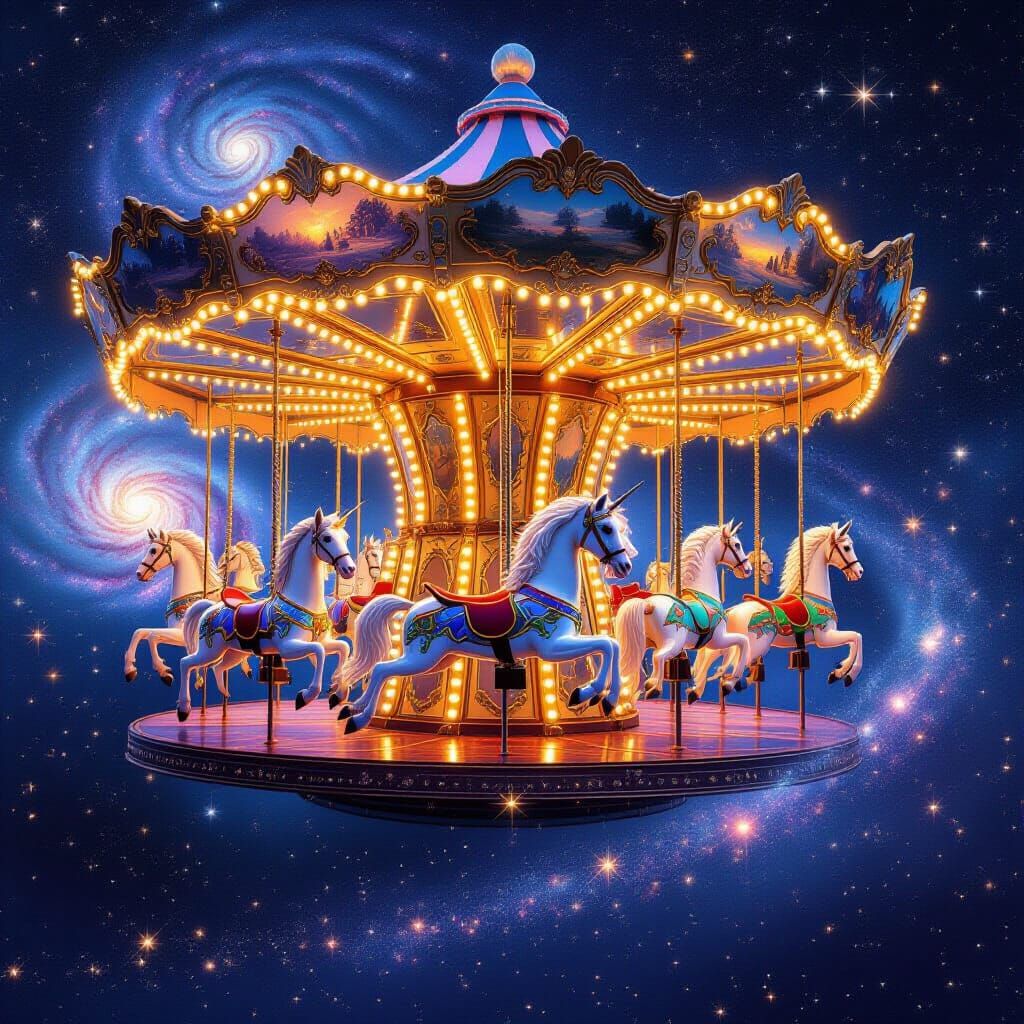 Enchanted Starlight Carousel Among Cosmic Galaxies