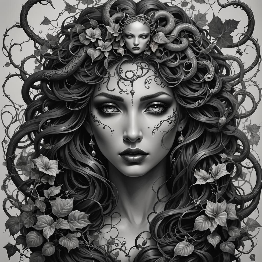 Dark Medusa Tattoo Sketch with Crescent Moon