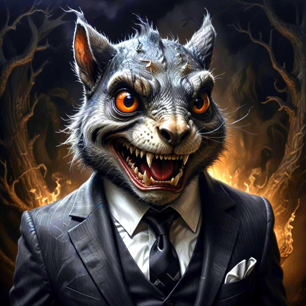 Detailed Charcoal Drawing: Devilish Squirrel