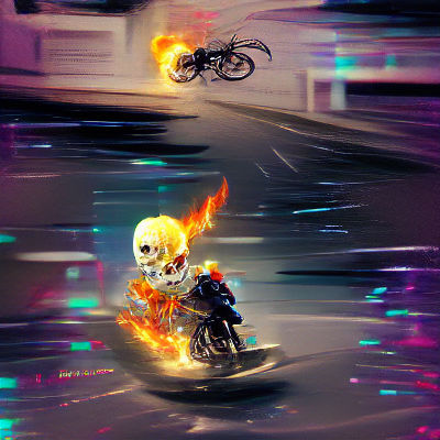 Ghost Rider on Hellcycle in Flames