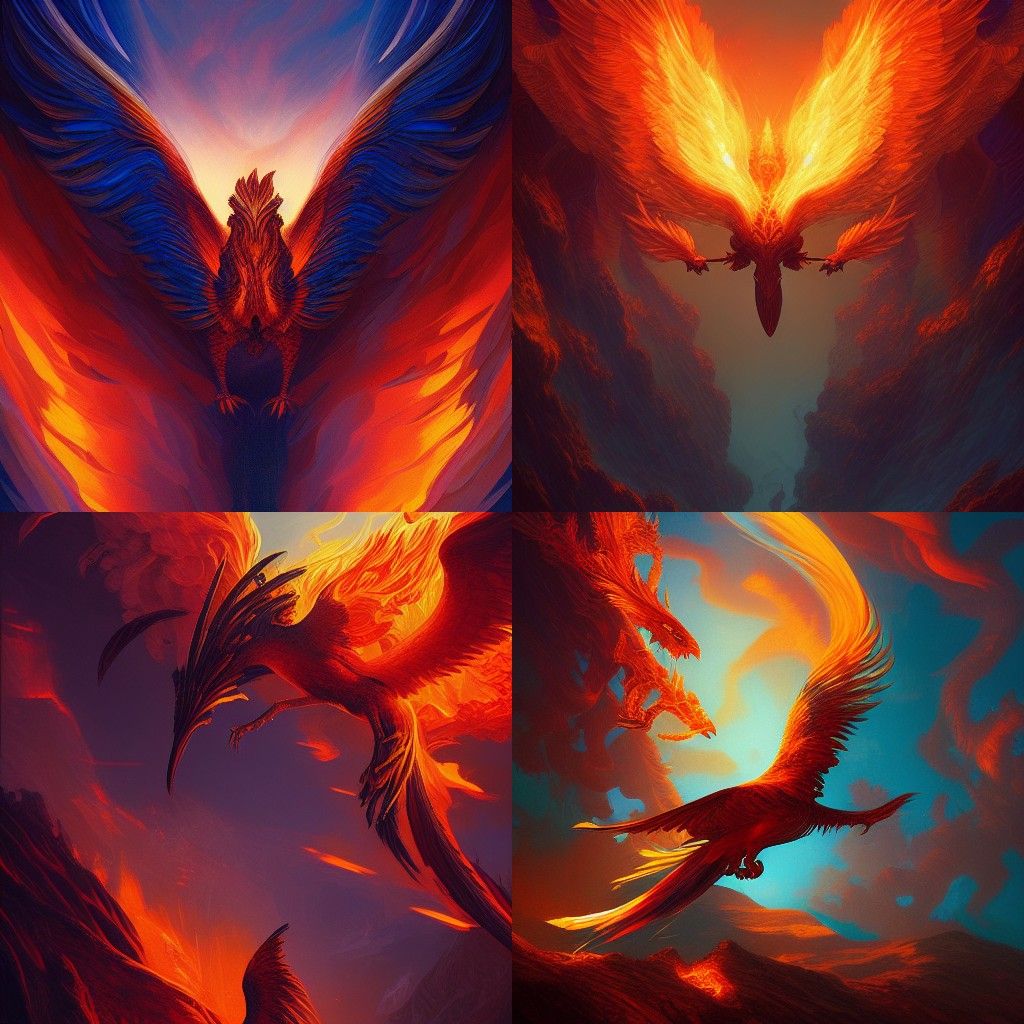 Fiery Phoenix in Flight: Digital Art