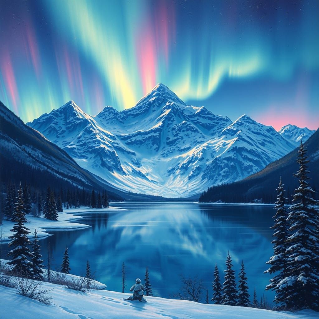 Winter Wonderland under the Northern Lights, in Impressionis...