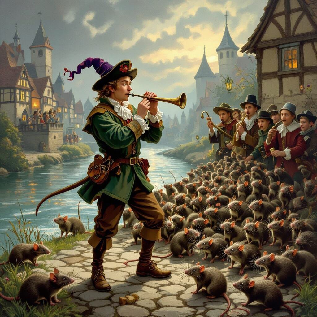 Pied Piper Leads Rats to River in Dramatic Realism