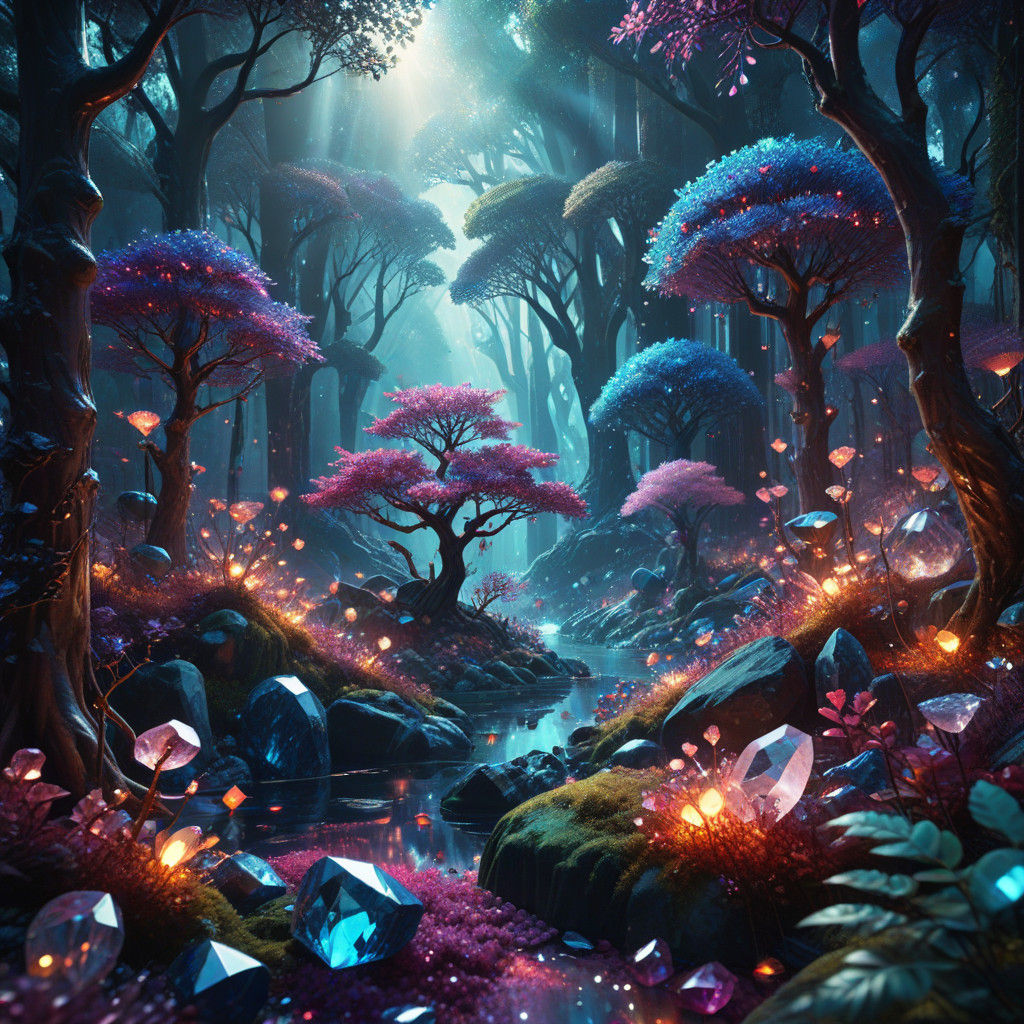 Vibrant Gemstone Forest in Cinematic Hyper-Realism