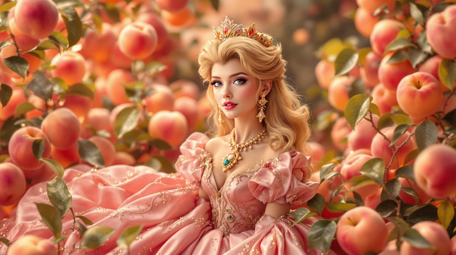 Princess Peach Surrounded by Peaches in 3D