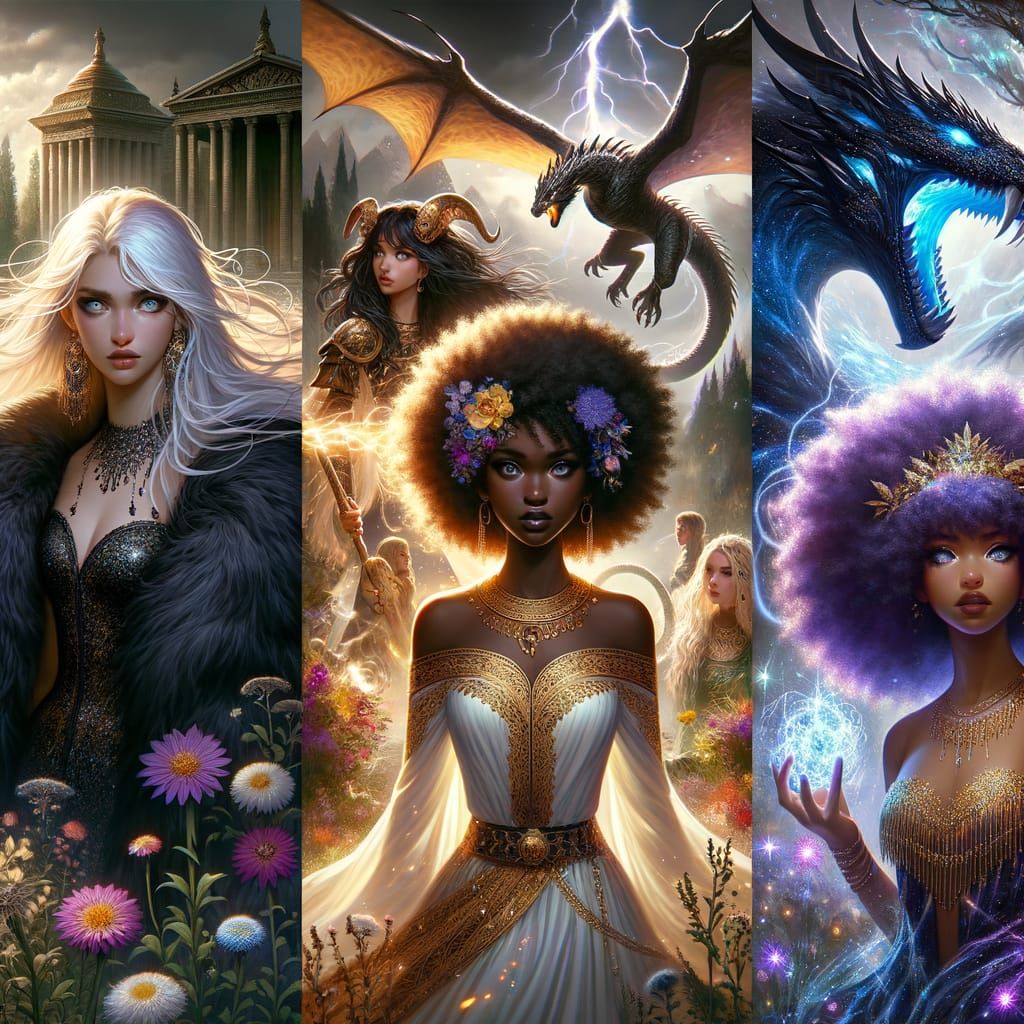 Elegant Women Unite with Majestic Creatures in a Fantastical...