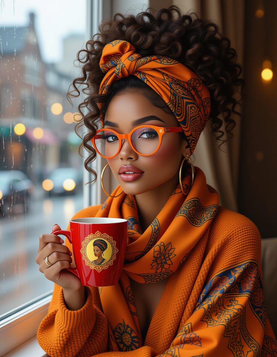 Portrait of Woman with Coffee Mug in Digital Painting Style