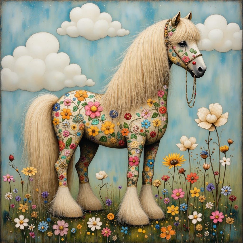 Vibrant Floral Fantasy Pony in Dreamlike Whimsy