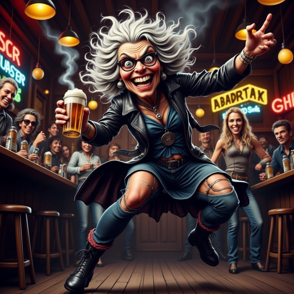 Rebellious Biker Granny Rocks Out