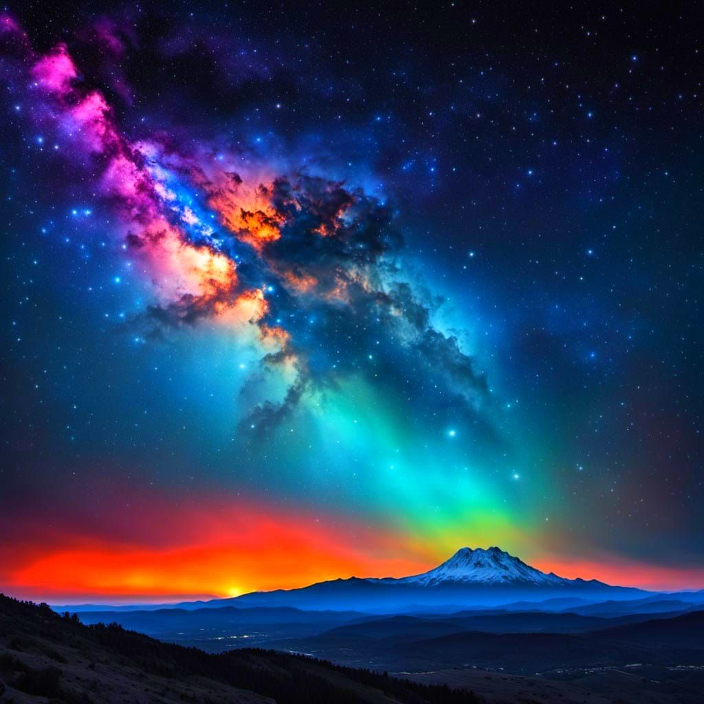 Otherworldly Celestial Landscape with Swirling Clouds and Ra...