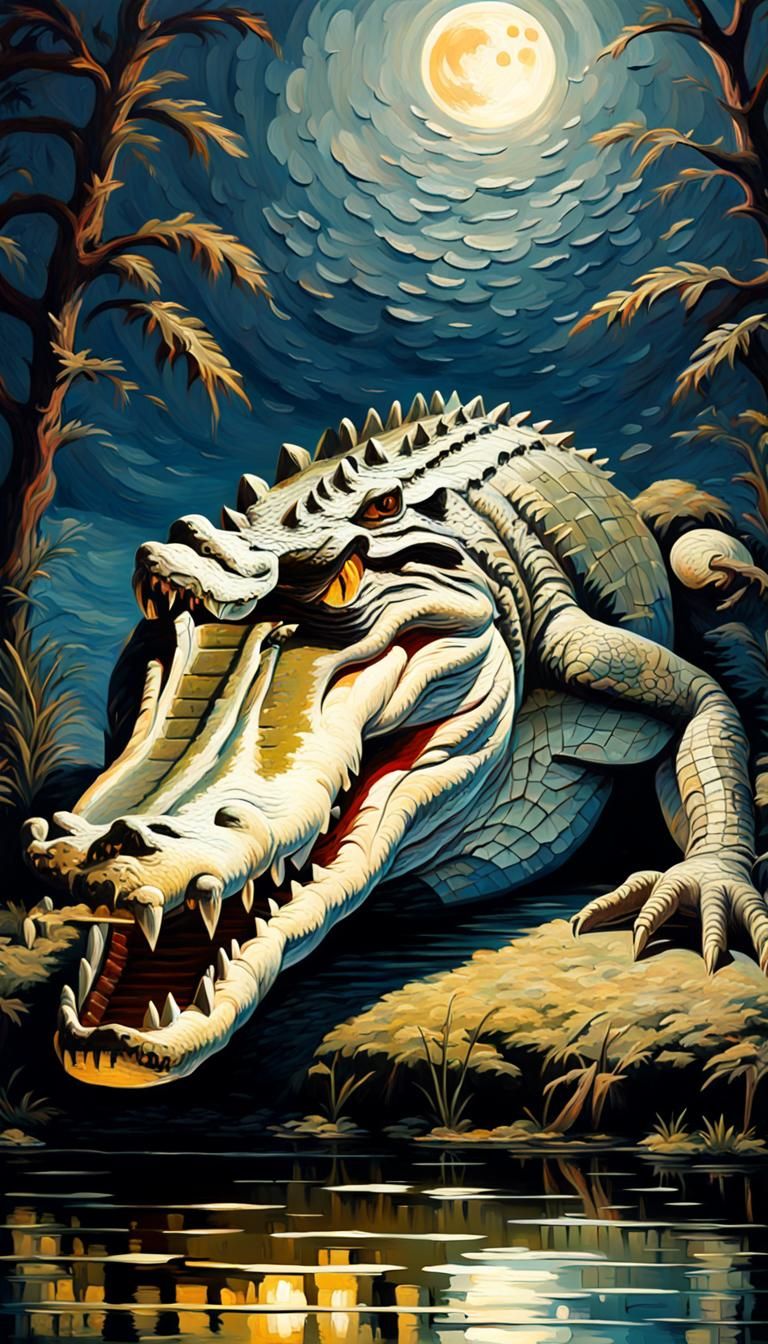 Moonlit Crocodile in Rococo Post-Gothic Style