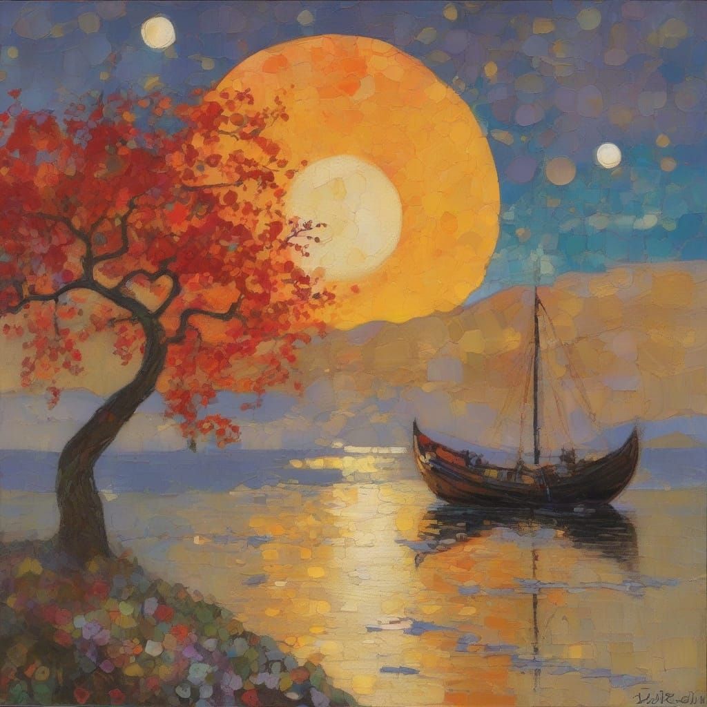 Ancient Chinese Junk in Art Nouveau Style