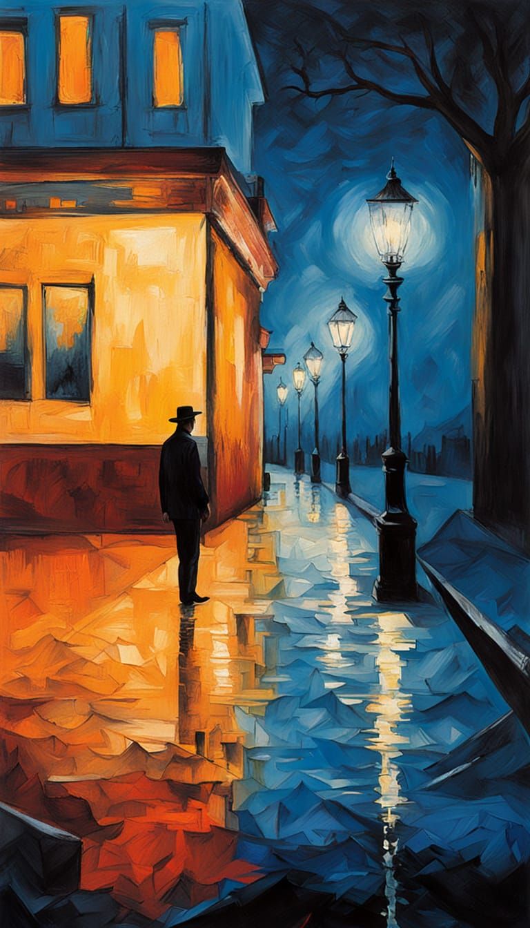 Twilight Carnival Roadscape in Neo-Impressionist Style