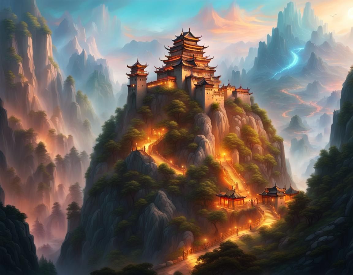 Fantasy Castle on Mountain in High Fantasy Art