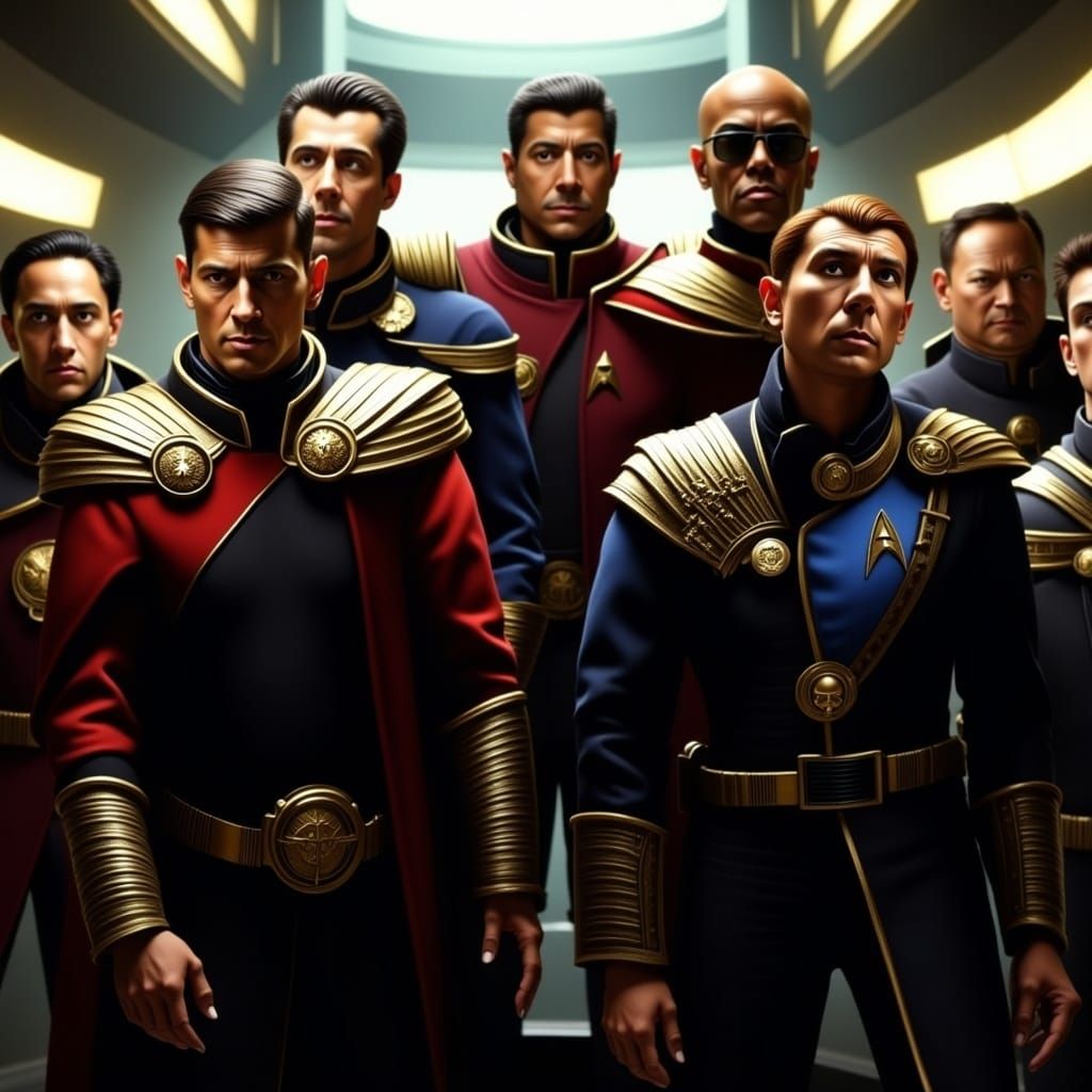 Starfleet Officers on a Futuristic Starship Bridge in High-D...